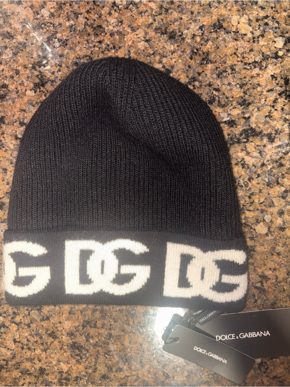 Dolce & Gabbana Black and White DG Logo Knit Hat